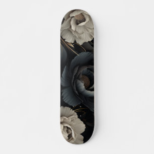 Zwarte en witte bloemen skateboard