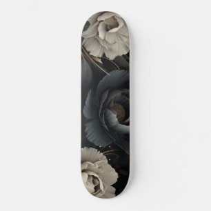 Zwarte en witte bloemen skateboard