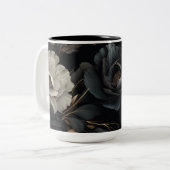 Zwarte en witte bloemen tweekleurige koffiemok (Voorkant links)