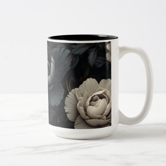 Zwarte en witte bloemen tweekleurige koffiemok (Rechts)
