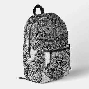 Zwarte en witte bloementuin Boho Chic Paisley Bedrukte Rugzak