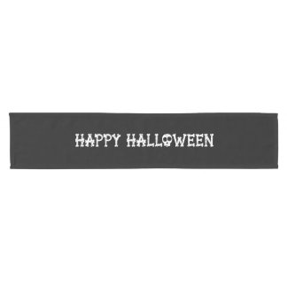 Zwarte en Witte Bony Skull Happy Halloween Korte Tafelloper