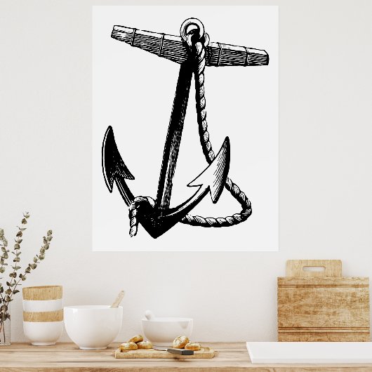 zwarte en witte boog Anchor en Rope Poster (Keuken)