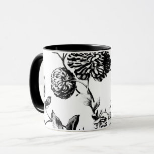 Zwarte en witte botanische Floral Toile Mok