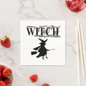 Zwarte en witte boze vliegende heks Halloween Servet (Insitu)