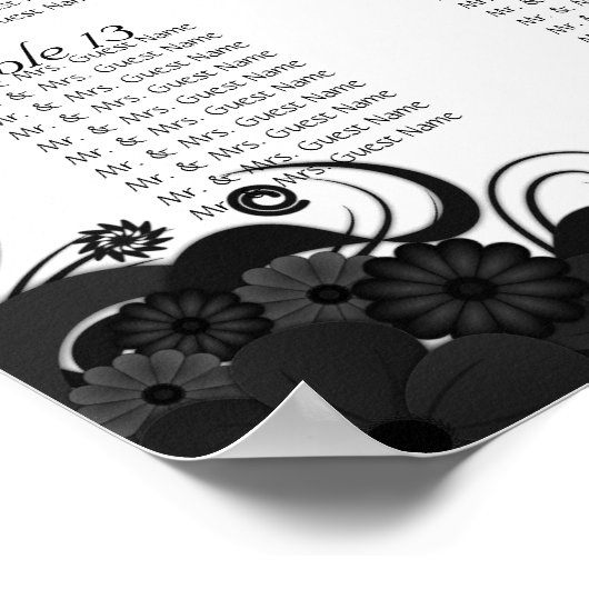 Zwarte en witte bruiloft 15 tafels Zittingskaarten Poster (Hoek)