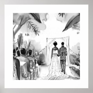 Zwarte en witte bruiloft poster