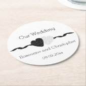 Zwarte en witte bruiloft ronde kartonnen onderzetter (Gebogen)