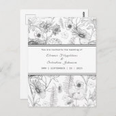 Zwarte en witte bruinbloem bruiloft briefkaart (Voorkant / Achterkant)