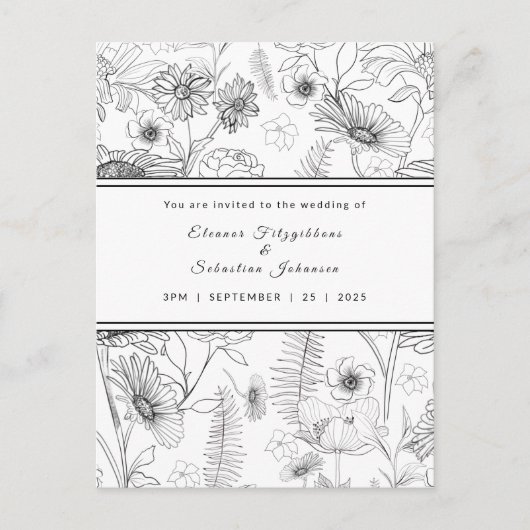 Zwarte en witte bruinbloem bruiloft briefkaart (Voorkant)