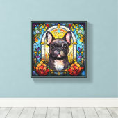 Zwarte en witte Bulldog Canvas Afdruk (Insitu (Houten vloer))