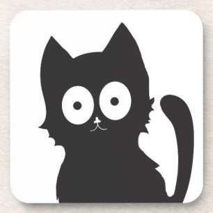 Zwarte en witte Cartoon Cat Silhouette Bier Onderzetter