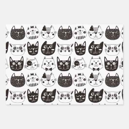 Zwarte en witte Cartoon — Kat en hart Inpakpapier Vel (Voorkant 3)