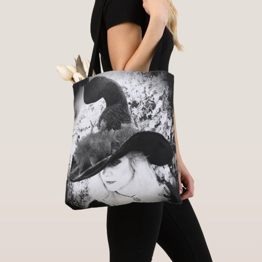 Zwarte en Witte Cheeky Witch Wiccan Pagan Canvas t Draagtas (Dichtbij)