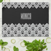 Zwarte en witte chevron-damask (aangepaste naam) theedoek (Gevouwen)