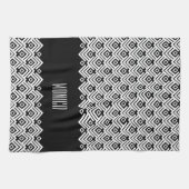 Zwarte en witte chevron-damask (aangepaste naam) theedoek (Horizontaal)