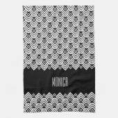 Zwarte en witte chevron-damask (aangepaste naam) theedoek (Verticaal)