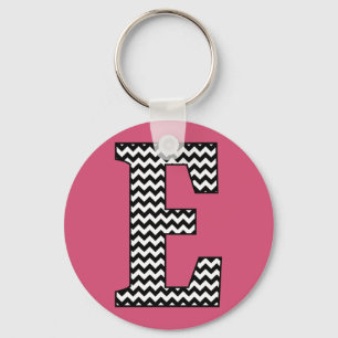 Zwarte en witte Chevron E Monogram Basic Sleutelha Sleutelhanger