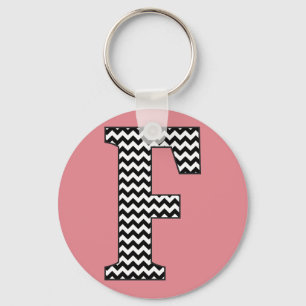 Zwarte en witte Chevron F Monogram Basic Sleutelha Sleutelhanger