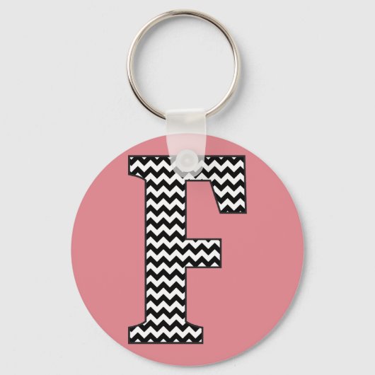 Zwarte en witte Chevron F Monogram Basic Sleutelha Sleutelhanger (Voorkant)
