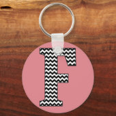 Zwarte en witte Chevron F Monogram Basic Sleutelha Sleutelhanger (Voorkant)