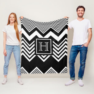 Zwarte en witte Chevron Fleece Deken