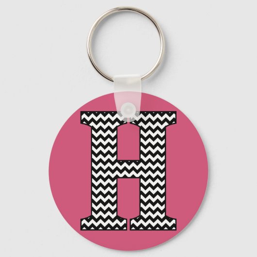 Zwarte en witte Chevron H Monogram Basic Sleutelha Sleutelhanger (Voorkant)