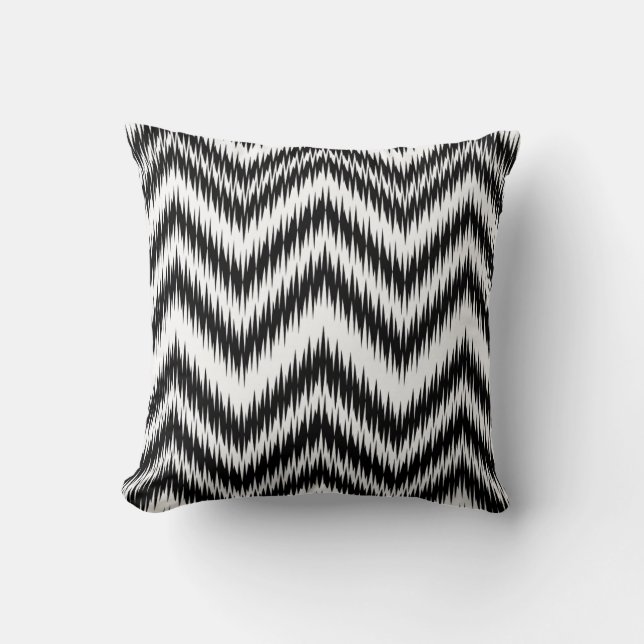 Zwarte en witte Chevron Ikat Pattern Pillow Kussen (Voorkant)