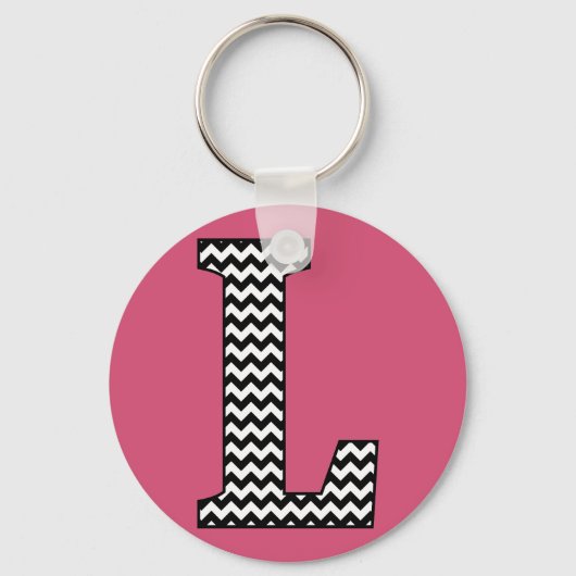 Zwarte en witte Chevron L Monogram Basic Sleutelha Sleutelhanger (Voorkant)