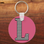 Zwarte en witte Chevron L Monogram Basic Sleutelha Sleutelhanger (Voorkant)
