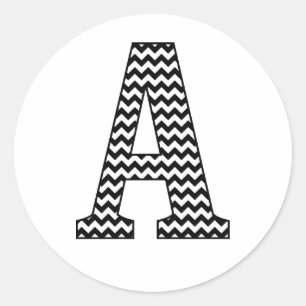 Zwarte en witte Chevron Letter A Ronde Sticker