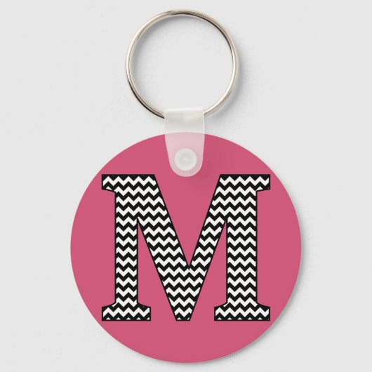 Zwarte en witte Chevron M Monogram Basic Sleutelha Sleutelhanger (Voorkant)