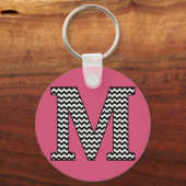 Zwarte en witte Chevron M Monogram Basic Sleutelha Sleutelhanger (Voorkant)