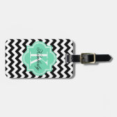 Zwarte en Witte Chevron met Mint Monogram Bagagelabel (Voorkant horizontaal)