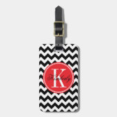 Zwarte en witte Chevron met rood monogram Bagagelabel (Voorkant verticaal)