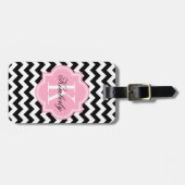 Zwarte en witte Chevron met roze monogram Bagagelabel (Voorkant horizontaal)
