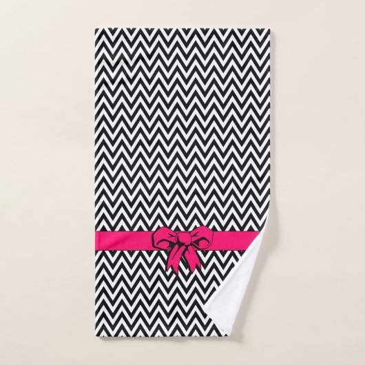 Zwarte en witte Chevron met warmroze roze rok Bad Handdoek (Handdoek)