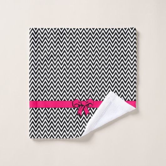Zwarte en witte Chevron met warmroze roze rok Bad Handdoek (Wasdoekje)