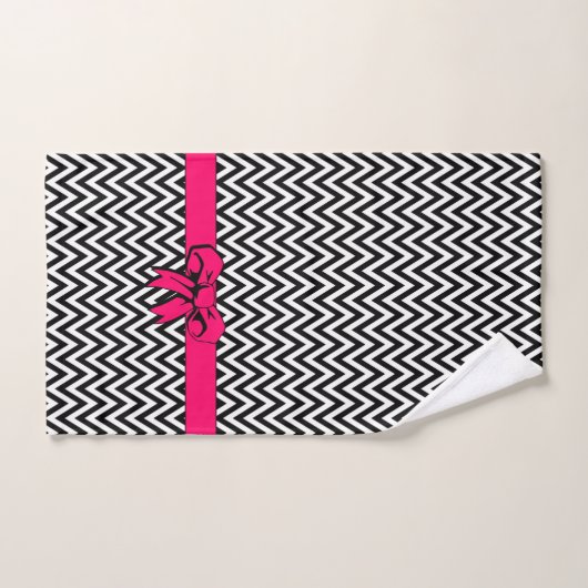 Zwarte en witte Chevron met warmroze roze rok Bad Handdoek (Handdoek)