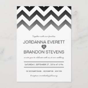 Zwarte en witte Chevron Ombre Wedding Invitations Kaart