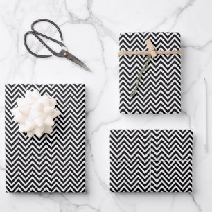 Zwarte en witte Chevron Stripes Inpakpapier Vel