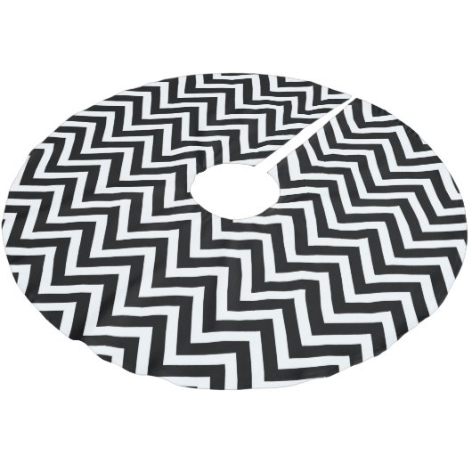 Zwarte en witte Chevron Stripes Kerstboom Rok (Gekanteld)