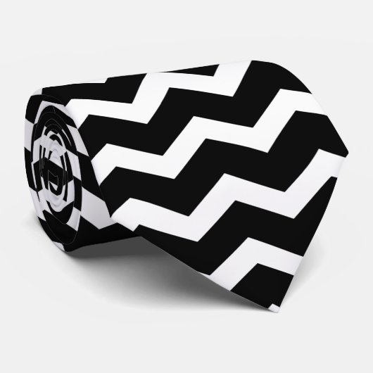 Zwarte en witte Chevron Stropdas (Opgerold)
