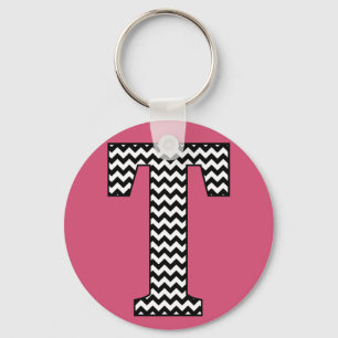 Zwarte en witte Chevron T Monogram Basic Sleutelha Sleutelhanger