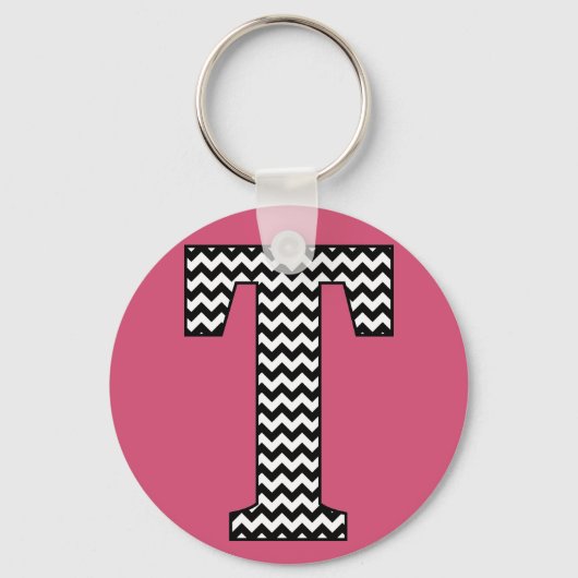 Zwarte en witte Chevron T Monogram Basic Sleutelha Sleutelhanger (Voorkant)