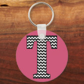 Zwarte en witte Chevron T Monogram Basic Sleutelha Sleutelhanger (Voorkant)