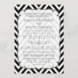  zwarte en witte Chevron Wedding Invite Kaart