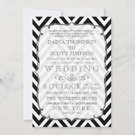zwarte en witte Chevron Wedding Invite Kaart