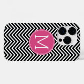 Zwarte en Witte Chevrons Aangepast Roze Monogram Case-Mate iPhone Case (Achterkant (horizontaal))