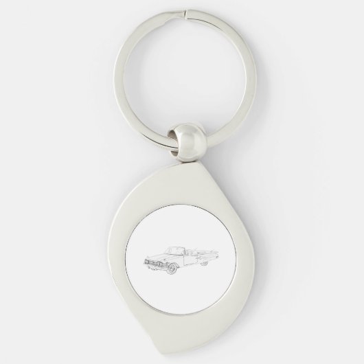 Zwarte en witte Chevy Impala Drawing Swirl Sleutelhanger (Voorkant)